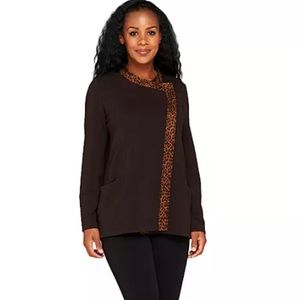 Simonton Says vintage chocolate brown leopard trim jacket Small